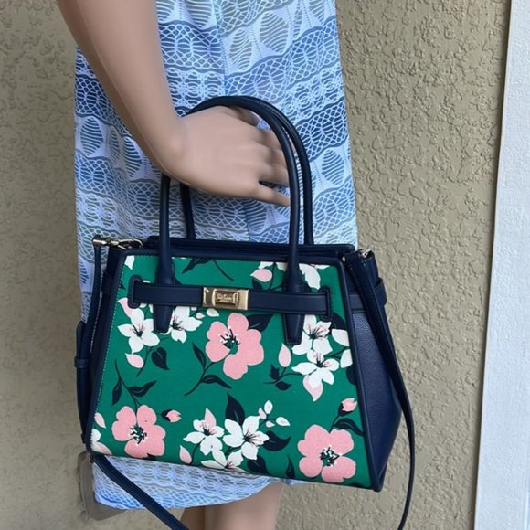 Kate Spade Lucia Lily Blooms Medium Satchel Green Multi - Picture 12 of 16